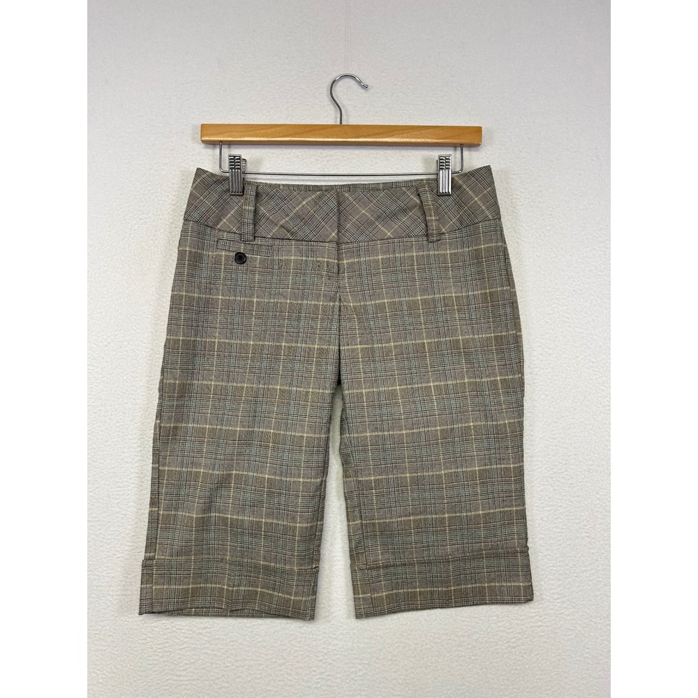 Office Siren Y2K Charlotte Russe Womens 3 Brown Plaid Cuffed Bermuda Shorts